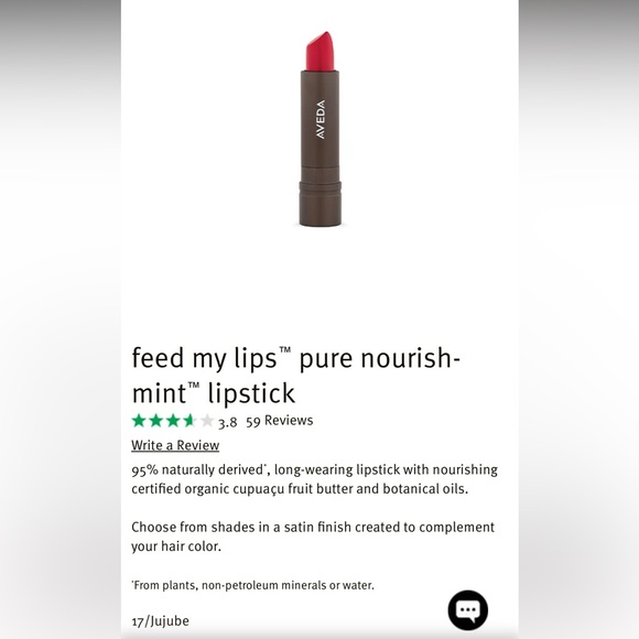 NEW FULL SIZE AVEDA FEED MY LIPS PURE NOURISH-MINT LIPSTICK IN SHADE JUJUBE 17 - Picture 2 of 3